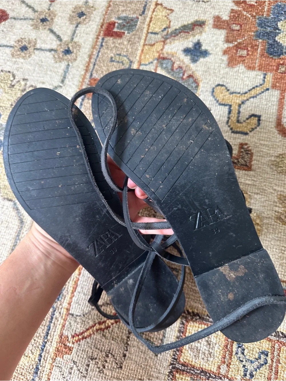 Zara Black Leather Lace Up Wrap Sandals sz 39 - Picture 6 of 6